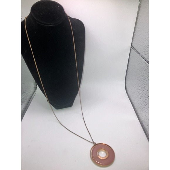Universal Thread Circular Semi Precious Light Gold Long Pendant Necklace Vintage - Picture 4 of 11